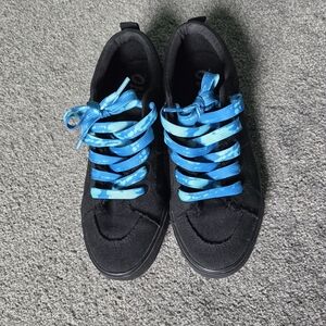 Obtaom Black Sneakers With Blue Tie Dye Laces